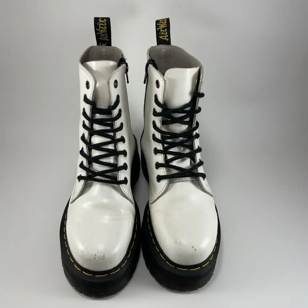 Dr. Martens Jadon Platform Boots Womens Size 6 White Leather Chunky Lace Up